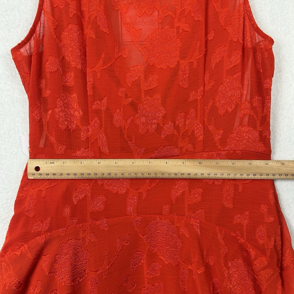 Premier Amour Women Floral Fit Flare Faux Wrap Red Dress Size 10 Bow V Neck Love - Picture 10 of 11